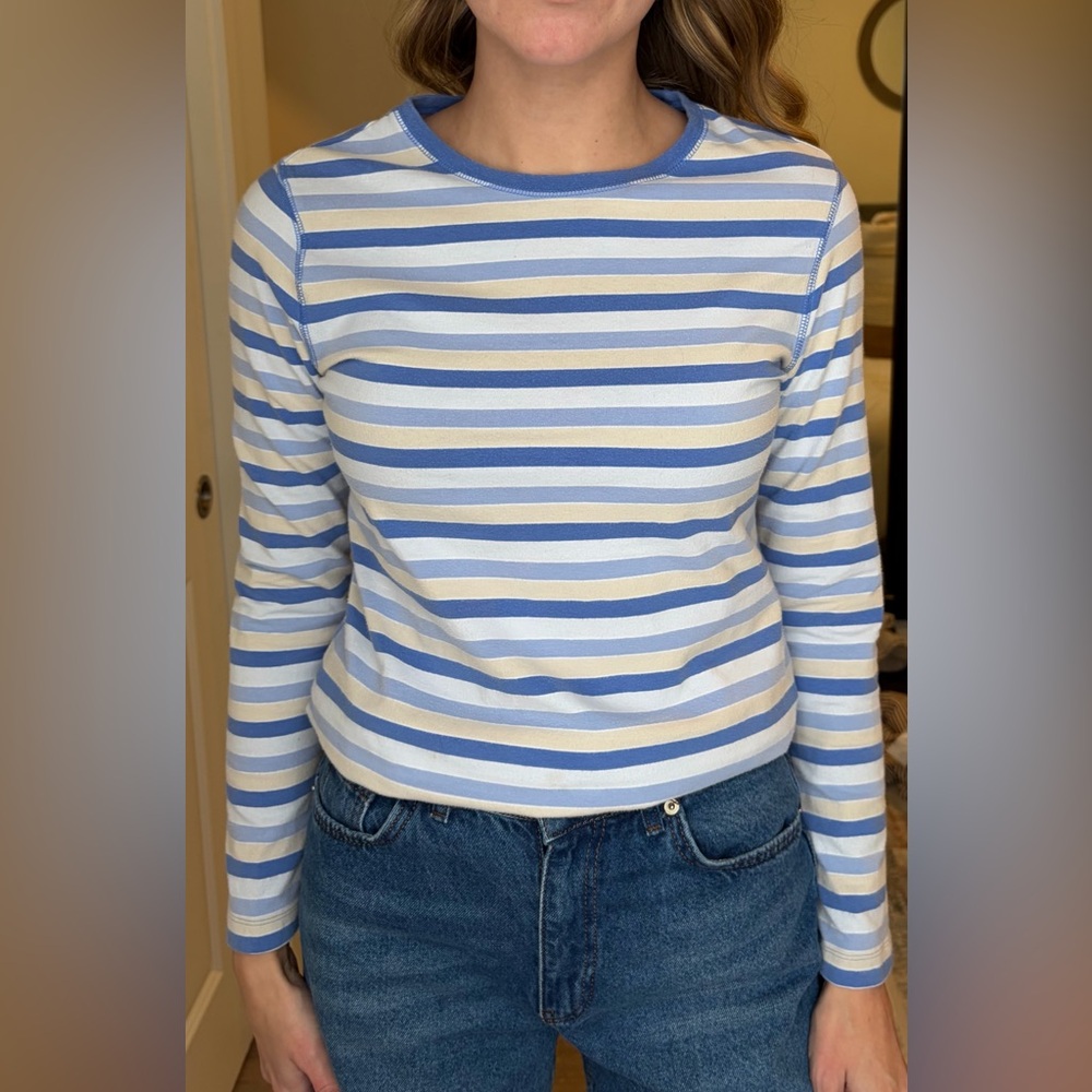 Covington Blue and Tan Striped Long Sleeve Top
